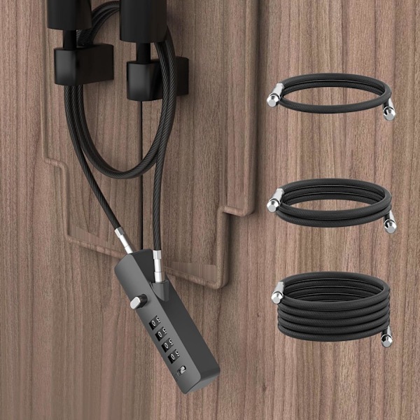 Kabel låse med kombination, 4-cifret stålkabel låse med adgangskode, låse til skabe med 3 længder kabler til cykler, skabe, garderobeskabe,