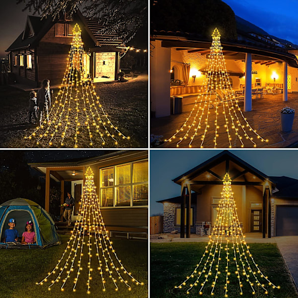 Juledekorasjon utendørs juletrelys, 320 LED 16,4 fot utendørs fetopperlys [8 moduser og vanntett], med 11\" opplyst juletre