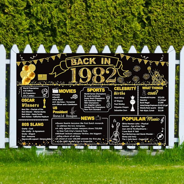 41-årsdag svart guld festdekoration - Tillbaka i 1982 banderoll