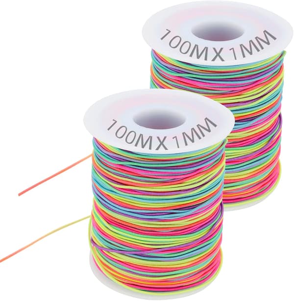 2 stykker 100 m x 1 mm elastisk perlesnor, regnbue perlesnor, DIY håndværkssnor, elastisk elastiksnor, farverig perlesnor, tråde til smykker, c