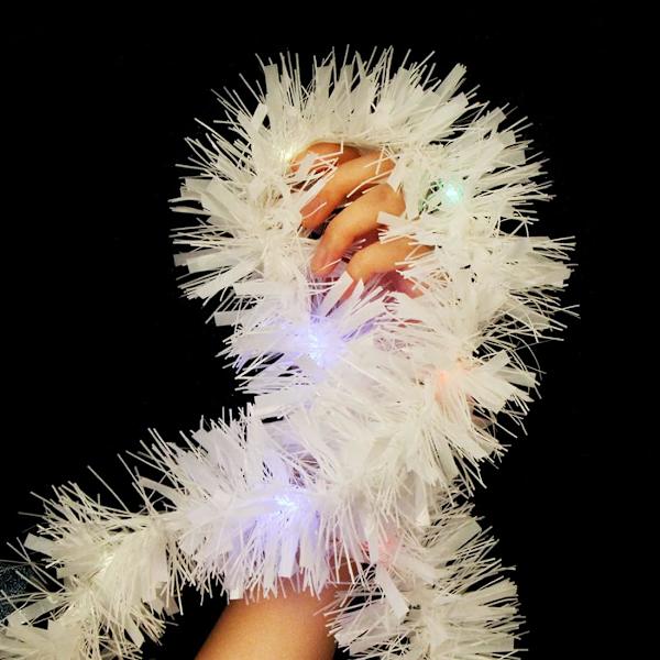 Julgransglittergirlang, 33 fot ren vit metallisk hängande girlang med 100