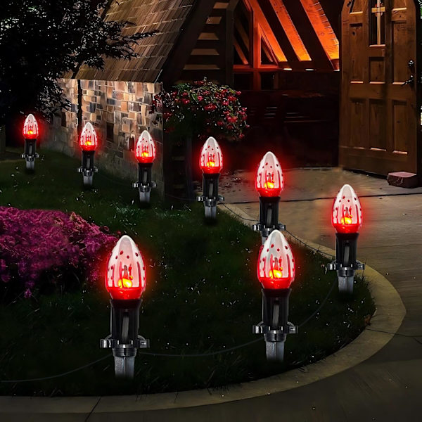 C9 Halloween Pathway Lights Outdoor, 38Ft Halloween Blood Teardrop Pathway String Lights med 25 C9 Flicker Flame Lights, Halloween Dekorasjon