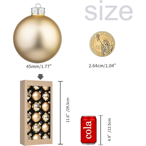 18 stk. 1,8 tommer (45 mm) julekuglepynt til juledekorationer, glas