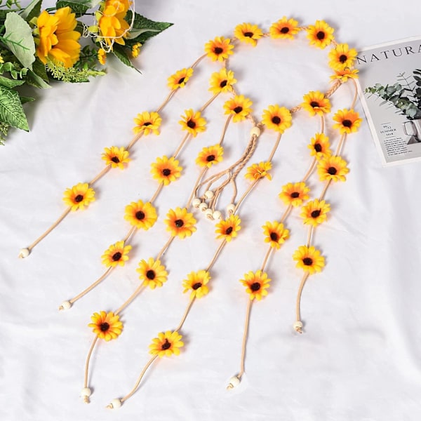 2 stk Blomster Hippie Hodebånd Blomsterkrone Sommer Solsikke Hår