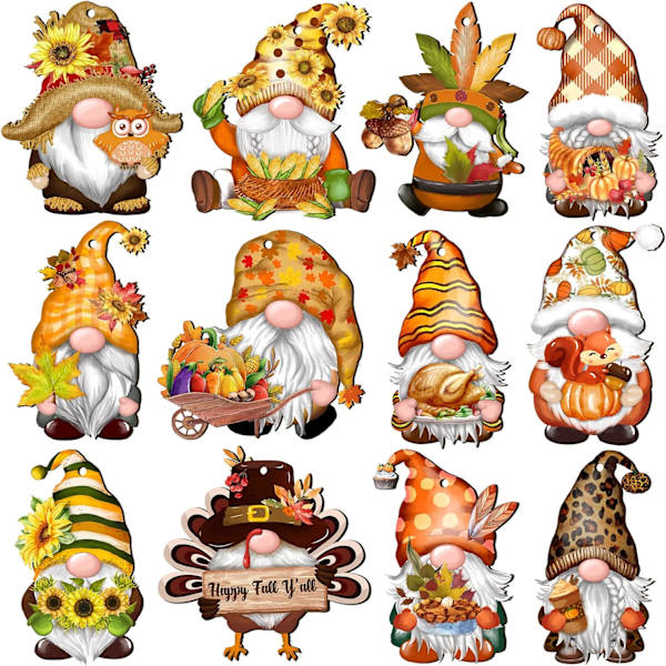 Höst Thanksgiving Gnomes Trä Hängande Prydnader, Höst Trä Hängande Hänge