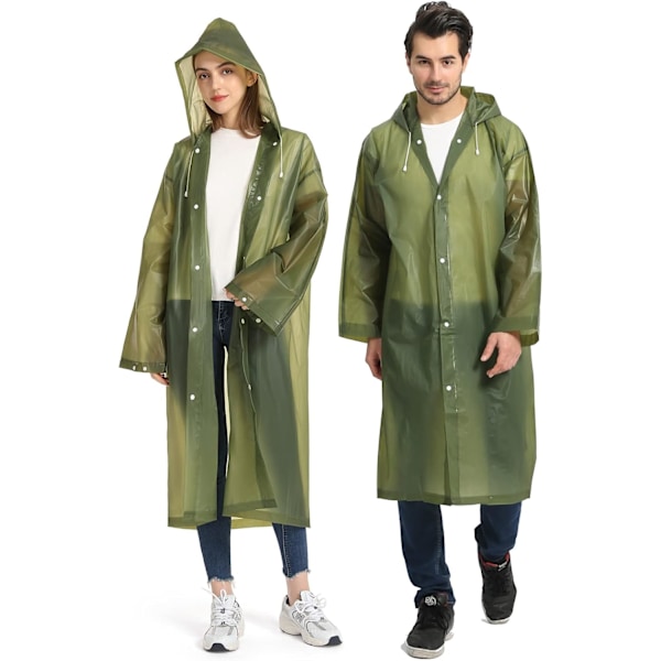 2-pakke regnfrakker for voksne, gjenbrukbare. EVA-regnponchoer, lette regnfrakker