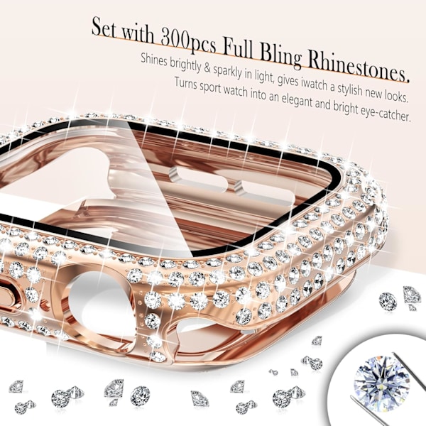 2-in-1 Vedenpitävä Bling Kotelo Apple Watch Series 10 42mm:lle, Näytönsuojakotelo, Timanttisuojakuori Apple Watch 10 42 mm Kristallitimanteilla