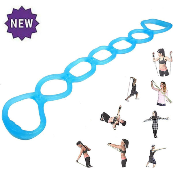 7 ringar stretchövningsband, bärbar silikon elastisk flex yoga stretchband fysisk terapi rehab bälte, hemträning blå