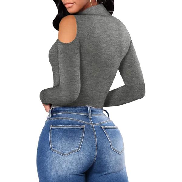 Kvinners Sexy Cutout Off-the-Shoulder Topp V-hals Kort Ermet Bodysuit/Mock Turtle