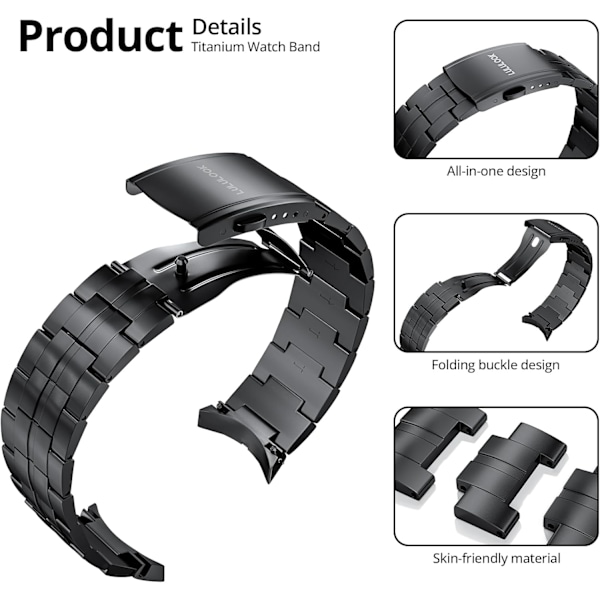 Titanband kompatibel med Galaxy Watch 7 6 5 4, metallarmband kompatibel med Galaxy Watch 6 Classic 5 Pro 4 Classic Svart