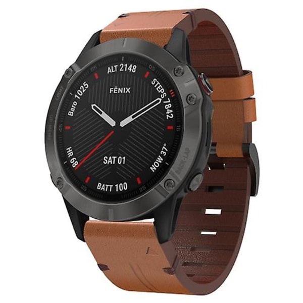 Til Garmin Fenix 6 Sapphire Gps 22mm Læder Stål Spænde Urrem BUI Brown