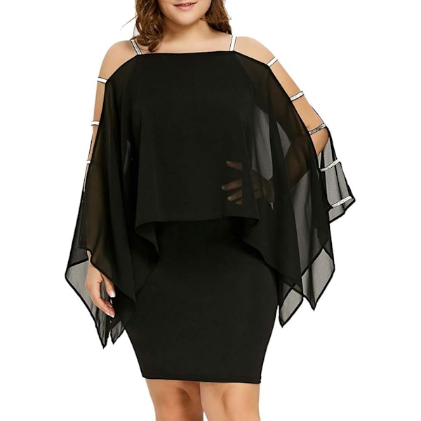 Plus Size Chiffon Knälång Klänning för Kvinnor Casual Fladdermusärm Mode