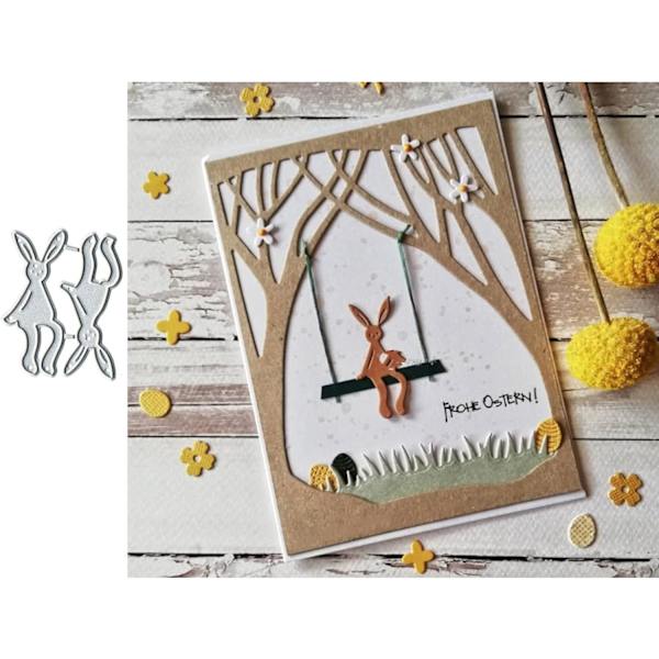 2 stk. siddende kanin metal die cuts til DIY scrapbooking