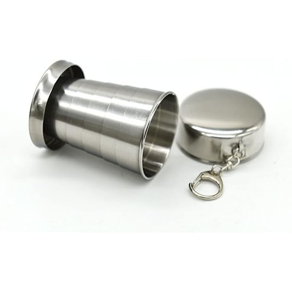 Hopfällbar mugg i rostfritt stål med lock & nyckelring - 75ml/2.5oz Återanvändbar för camping, vandring, utomhus | 2-pack