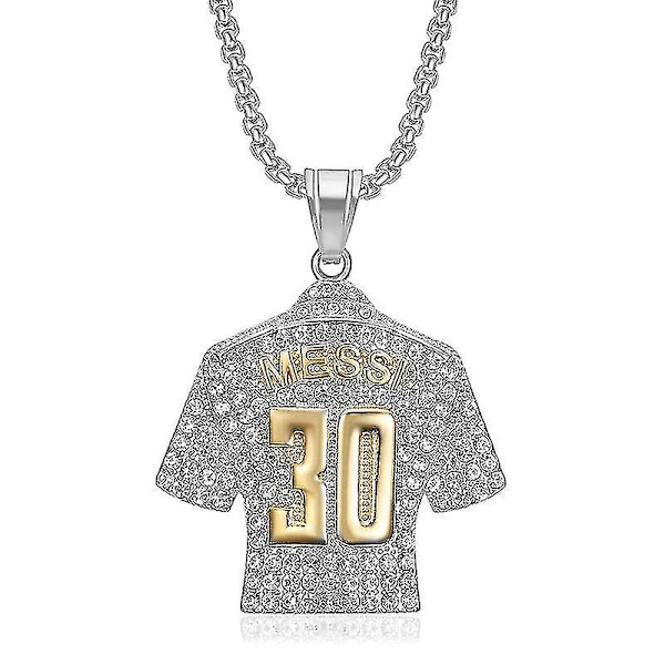 Titanstål förgyllt halsband för män, Hip Hop Messi nr 30 Jerseyhalsband