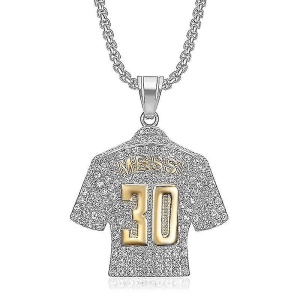 Titanstål forgylt halskjede for menn, Hip Hop Messi nr 30 Jerseyhalskjede