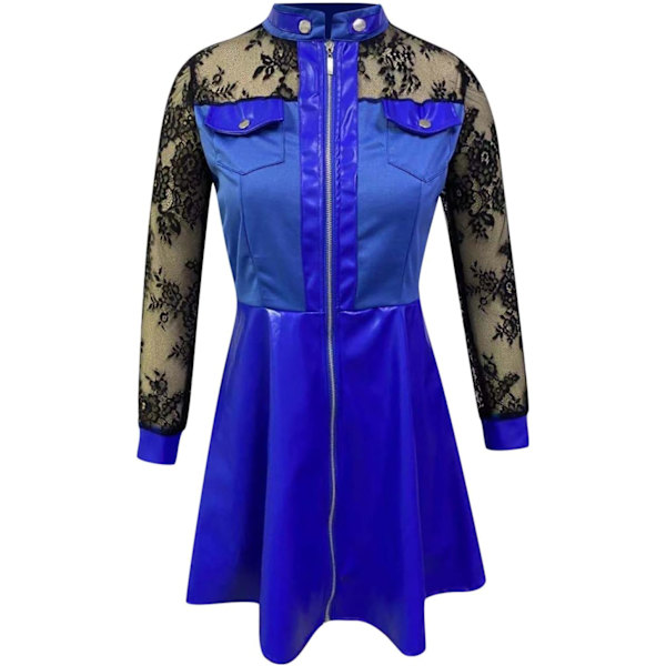 Sexet PU Læder Mesh Lace Mini Kjole - Plus Size Clubwear