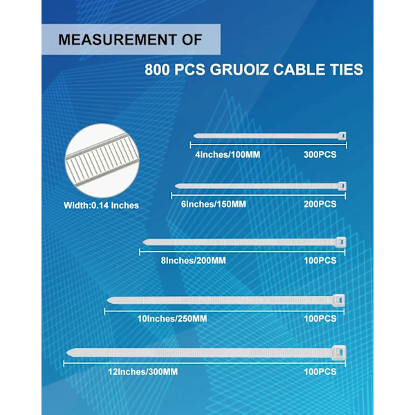 Dragkedja i olika storlekar 800-pack 4+6+8+10+12 tums kabel