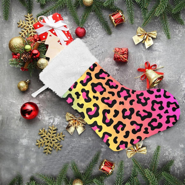 Jule-Strømpe, Personlige Jule-Strømper 2-pak Rainbow Leopard Swirl 45,7 cm Jule-Strømper Hængende Ornament Pejs til Trædekoration
