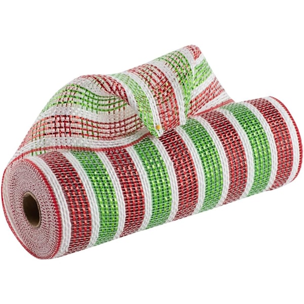 Festlig jule stribet deko mesh - 10\" x 10 yards, rød, hvid og limegrøn,