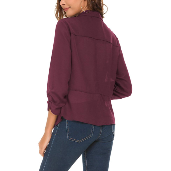 Kvinners Rynket Erme Lett Tynn Chiffon Blazer