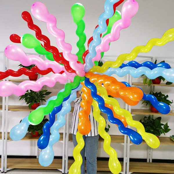 100 st 42 tum förtjockade diverse spiralballonger, långa färgglada