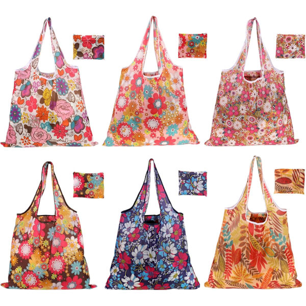 Foldbare indkøbsposer - 6 stk. genanvendelige store tote-tasker