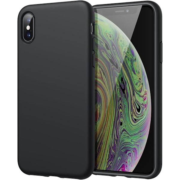 Silikonetui for iPhone X, iPhone Xs, 5.8-Ih, Siy-Myk berøring Fullkropps Beskyttelsesetui, Støtsikkert Deksel med Mikrofiberfôr (Svart) Svart