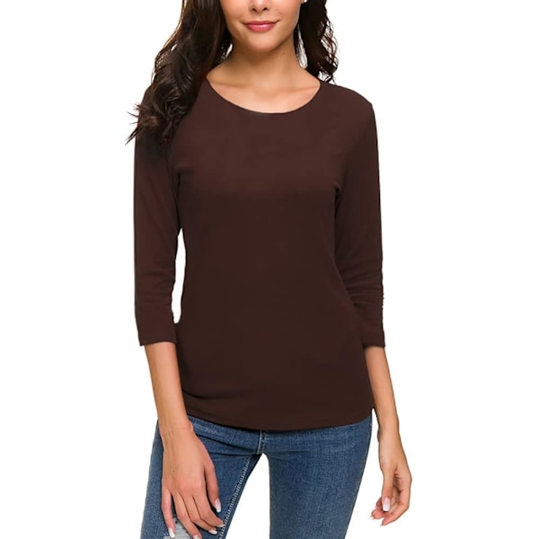 Kvinners Casual Rund Hals 3/4 Ermet Basic T-skjorte Solid Plain Bomull Topper