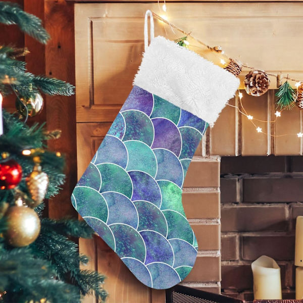 Julklapp, Personliga Julklappsstrumpor 2-pack Lila Sjöjungfru Skalor 45,7 cm Julstrumpor Hängande Ornament Eldstad för Träd