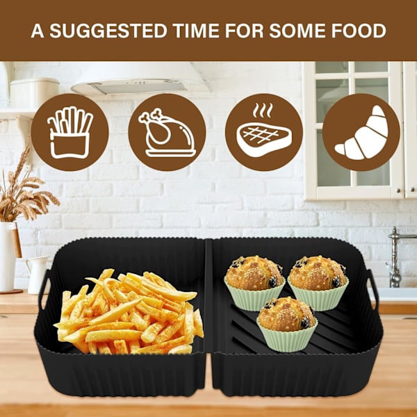 Silikon Airfryer Liner 10.4L, 3PCS Flexi Låda Airfryer Tillbehör AF500 med 6 Kakkoppar, Dubbla Airfryer Liners Air Fryers Insatser för Köksmatlagning