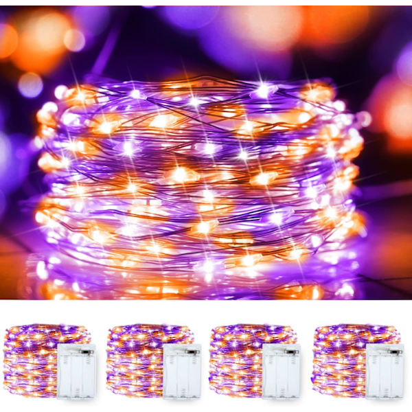 Halloween Fairy Lights Lilla & Orange, 400LED Kobber Streng Lys Vandtæt Gotisk Twinkle Lys til Hjem, Soveværelse, Have, Terrasse, Udendørs,