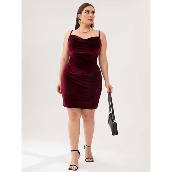 Sexet Plus Size Kjole til Kvinder Fløjl Spaghetti Stropper Cowl Hals Cocktail Fest