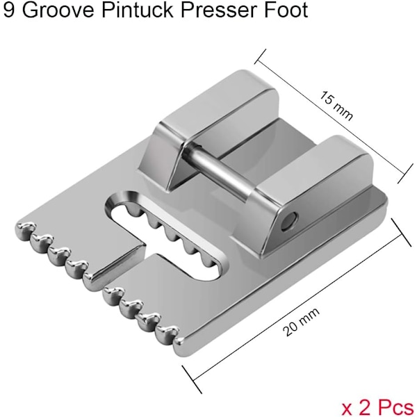 6-pack dubbelnålar med 2 st 9-spårs pintuck pressarfot - 3 storlekar 2/90 3/90 4/90