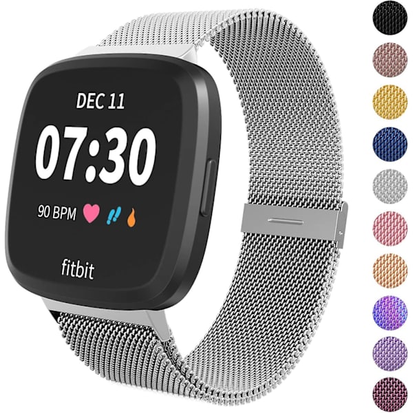 Metal Justerbar Udskiftningsarmbånd Magnetiske Remme Kompatibel Med Fitbit Versa/versa 2/versa Lite/se, Multi-farve Silver Large