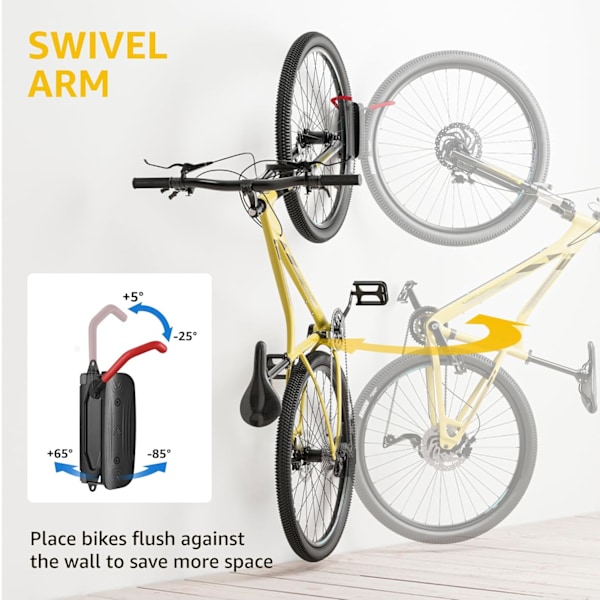Roterende Cykelvægbeslag - Pladsbesparende Vertikal Stativ, Kraftig Bøjle, Holder 30 kg, Nem Installation - Rød, 4-pak