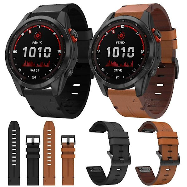 For Garmin Fenix 7s Solar 20mm Læder Stål Spænde Urrem RMJ Brown