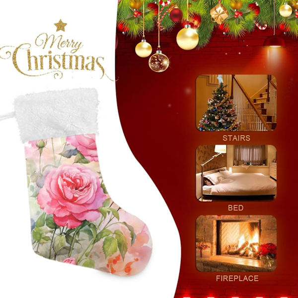 Julklapp, personliga julklappsstrumpor 2-pack Rosaröd Blomma 45,7 cm Julstrumpor Hängande Ornament Eldstad för Träddekoration 1