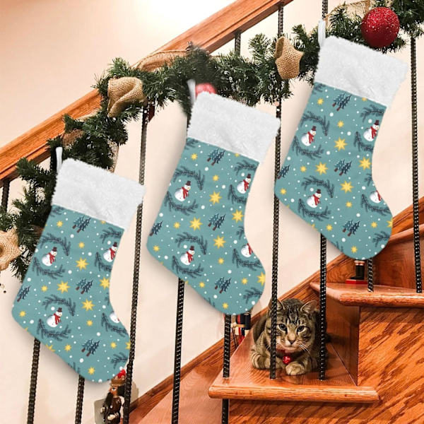 Julklapp, Personliga Julklappsstrumpor 2-pack Snöflinga Snögubbe Blå 18 tum Julstrumpor Hängande Ornament Eldstad för Träd