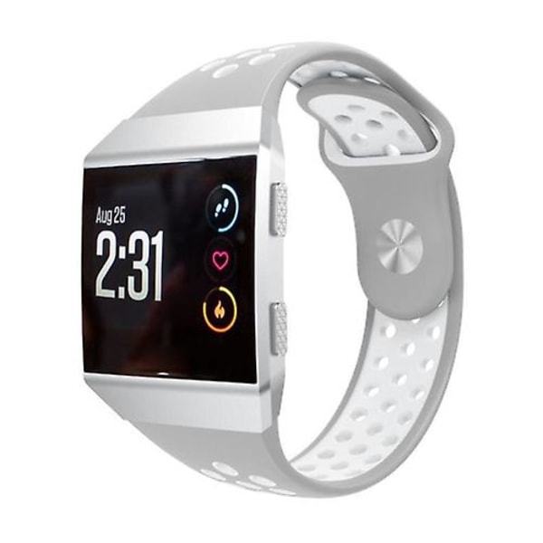 For Fitbit Ionic Åndbar To-tone Silikonurrem BHF Grey White