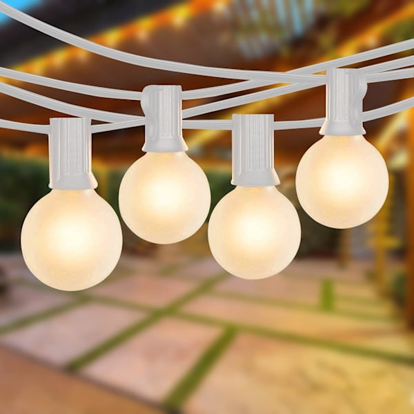 25Ft Udendørs Patio Lys G40 Globe Lyskæde med 27 Frosted Hvide Pærer, Vandtætte Sammenkædede Hængende Lyskæder til Jul Patio