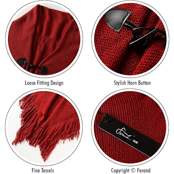 Snygg Hornknapp Rutig Poncho V-ringning, V-fåll