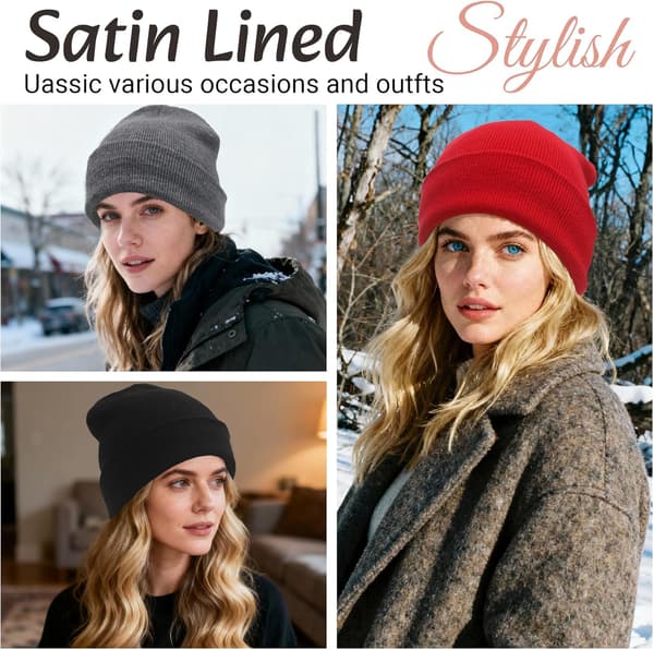wxsp Satinfodrad Mössa för Kvinnor Silkesfoder Mjuka Vinterhattar Minskar Frissighet Stickade Mössor Varm Skull Cap Beige One