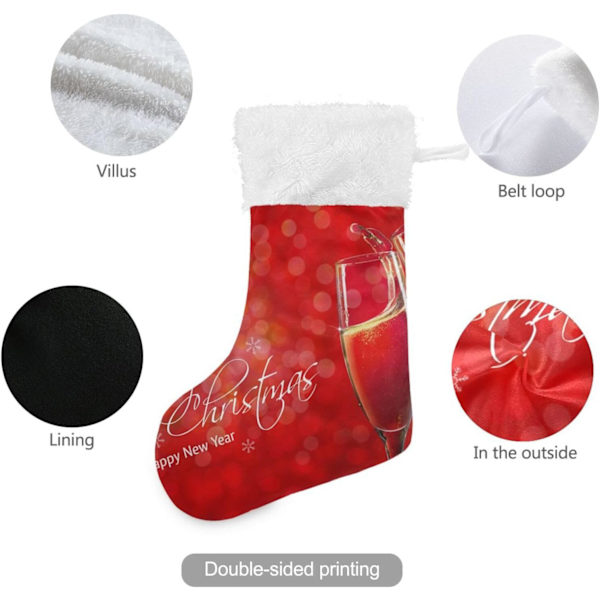 Julklapp, Personliga Julklappsstrumpor 2-pack Champagne Jul Gott Nytt År 18 tum Julstrumpor Hängande Ornament Ka