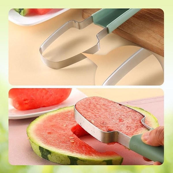 Vandmelon Skærer, 3 i 1 Vandmelon Gaffel Slicer Rustfrit Stål Vandmelon Vindmølle Skærer, 3 i 1 Sommer Vandmelon Skæreværktøj Gaffel Slicer Sæt Beige+green
