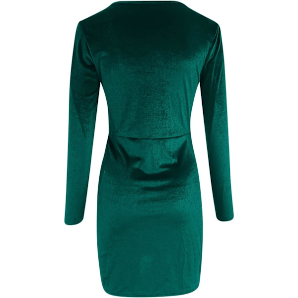 Wrap Cocktail Kjole - V-hals Langærmet Fløjl Bodycon, Ruched