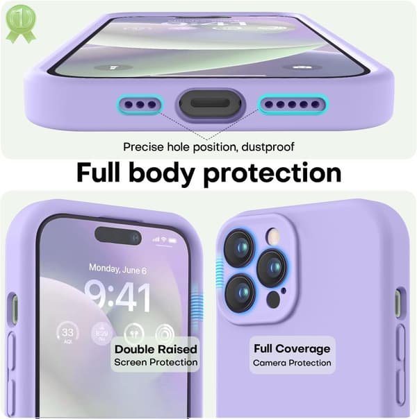 iPhone 14 Pro-deksel i førsteklasses silikon med mikrofiberfôr, støtsikkert - Lilla