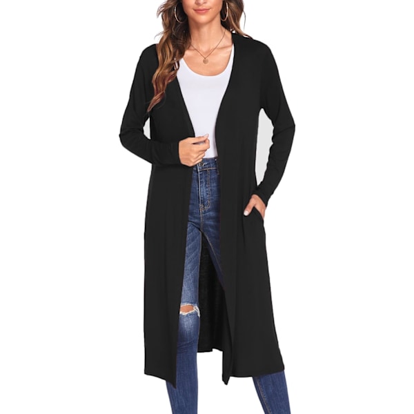 Kvinder Plus Størrelse Lang Åben Front Drape Maxi Cardigan Letvægts Duster Lang
