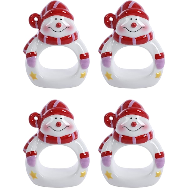 Handmålade keramiska snögubbe julservettringar (set om 4)