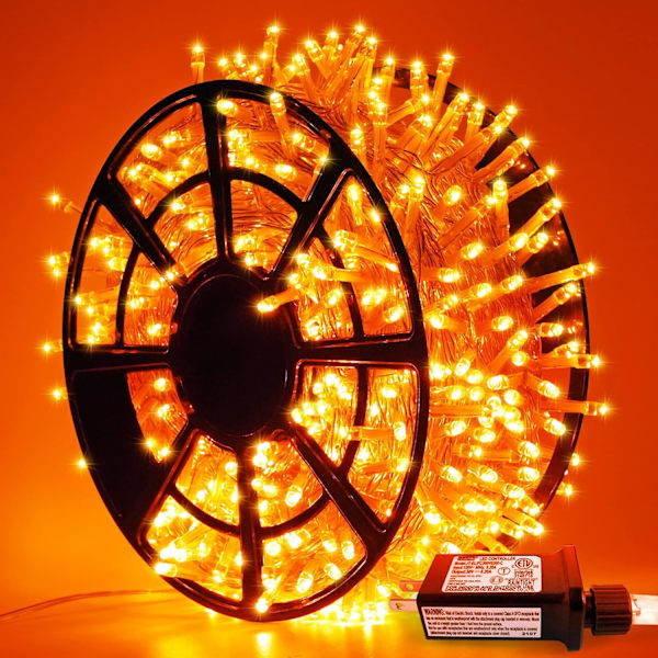 500 LED Halloween-lys utendørs, 163FT 8 moduser oransje julelys innendørs klar ledning, utendørs vanntett oransje høstlys plugg inn for rom